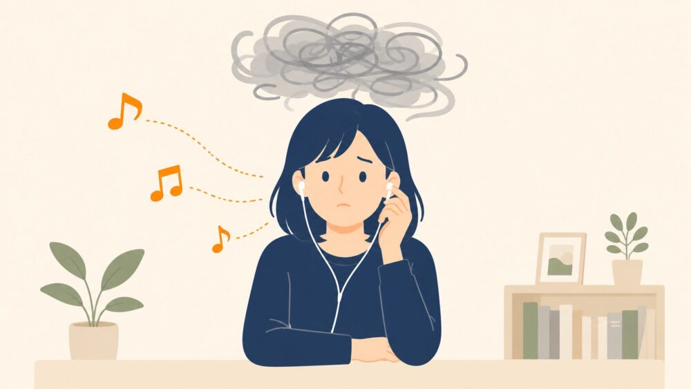 オーディブルを聴いても内容が頭に入らない様子を表したイラスト
