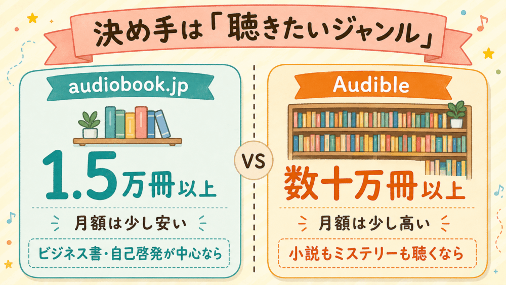 Audible（オーディブル）とaudiobook.jpの料金・サービス比較