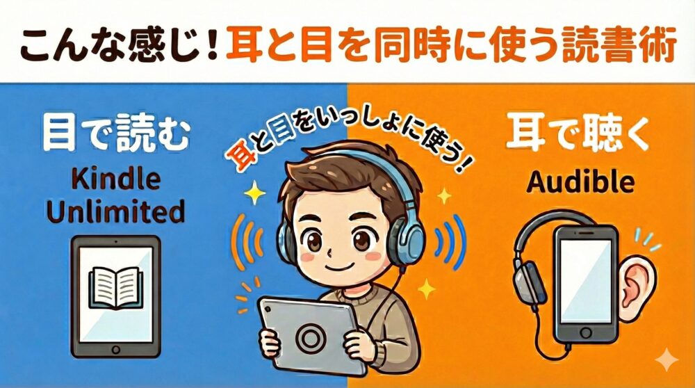 オーディブルとKindle Unlimitedを同時に使うということをイメージした図解