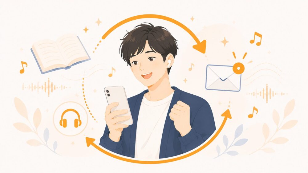 解約後にもう一度オーディブルをお得に再開する人のイラスト