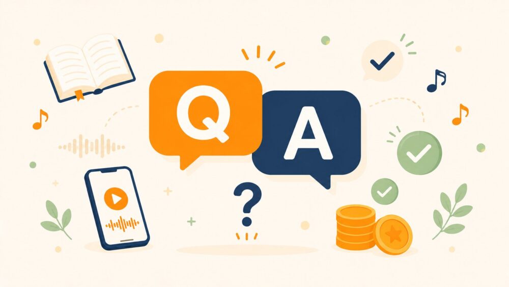 オーディブルの料金に関するよくある質問(FAQ)をまとめたQ&Aのイメージイラスト