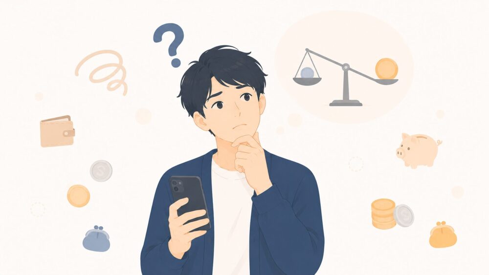 オーディブルの月額料金が高いか迷って考え込む人のイメージ